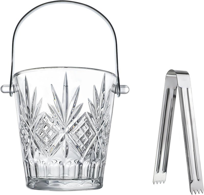 ZEERSHEE Clear Glass Ice Bucket with Ice Tong and Handle 33.8 oz Crystal Ice Cube Busket Cocktail Bar Champagne Bucket for Parties Wine Accessory - Image 1